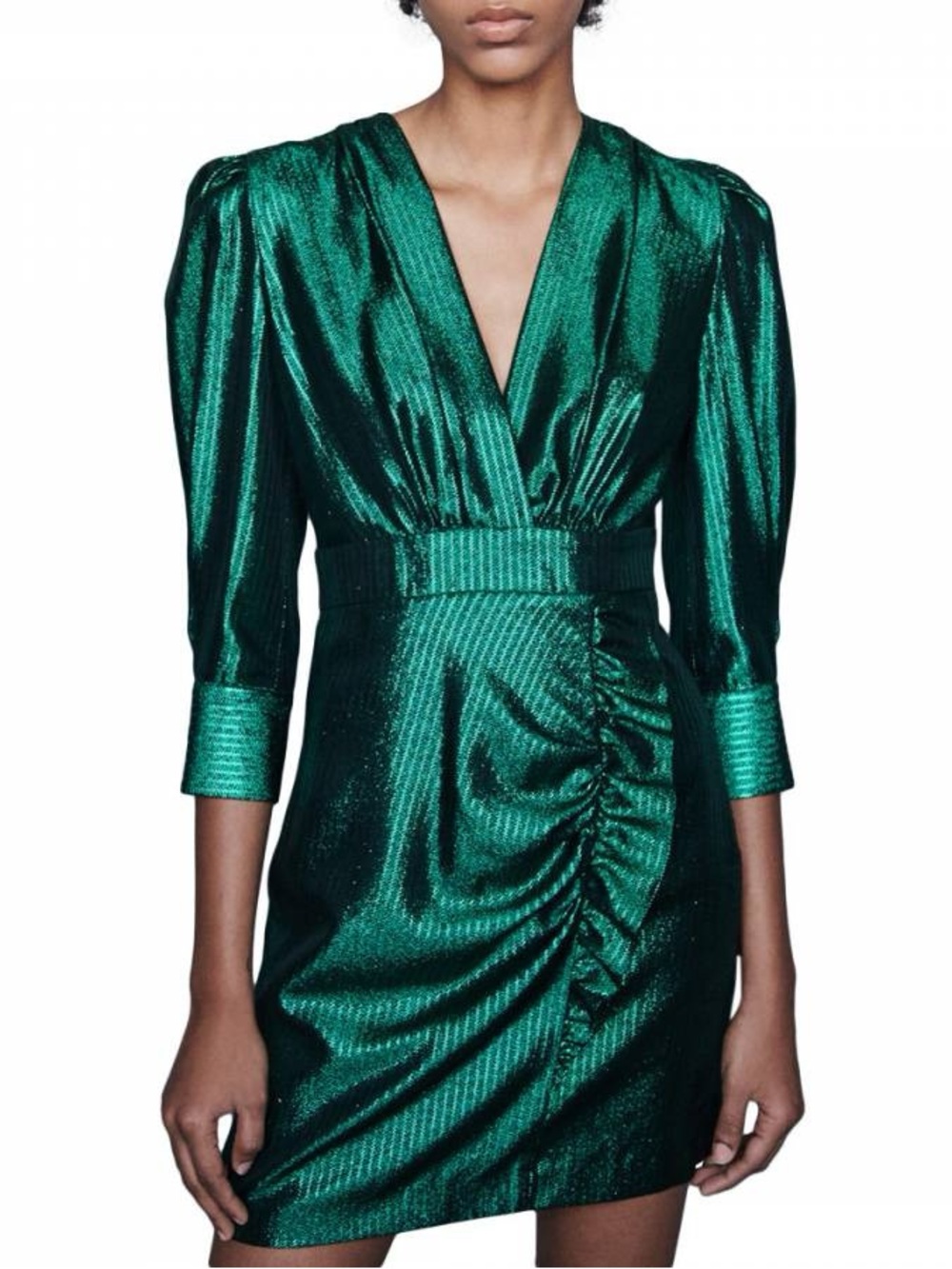 Maje Metallic Emerald Green Mini Dress